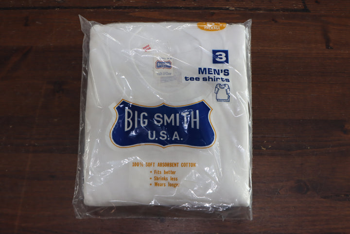 Big Smith made in USA t-shirt vintage box da 3pz bianca mezza manica nuova deadstock