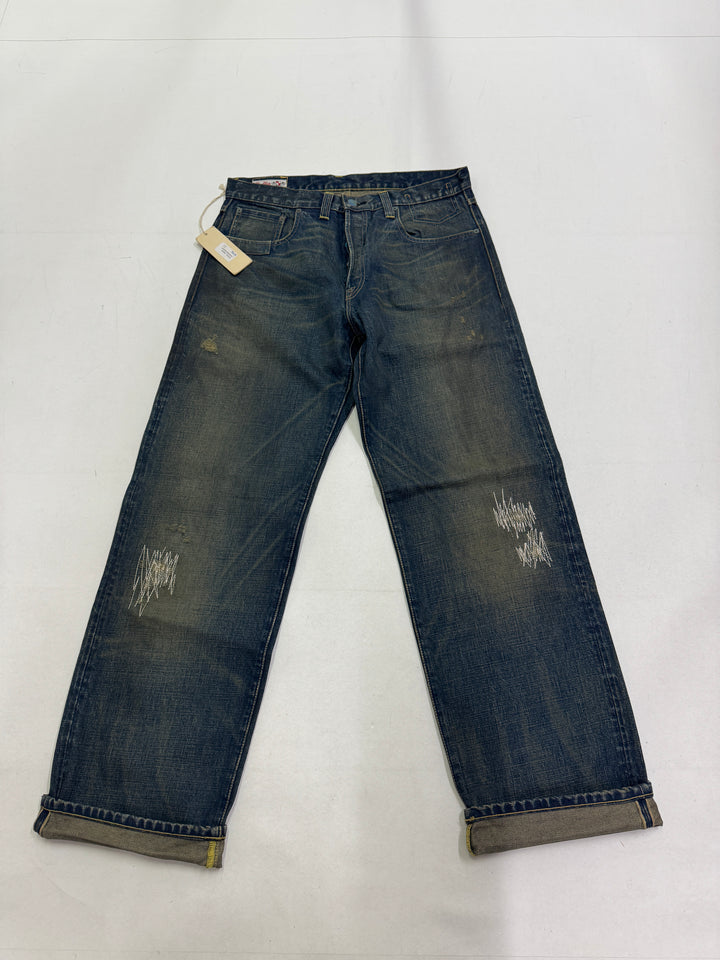 Duffer W32 cimosa, martingala e rivetti jeans nuovo Deadstock red line selvedge