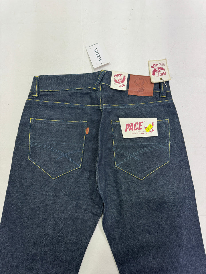 Pace Limited Edition W32 L34 cimosa e rivetti jeans nuovo Deadstock red line selvedge