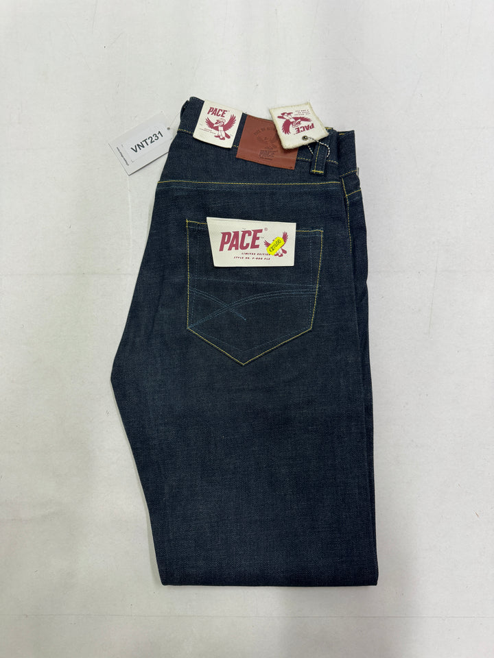 Pace Limited Edition W32 L34 cimosa e rivetti jeans nuovo Deadstock red line selvedge