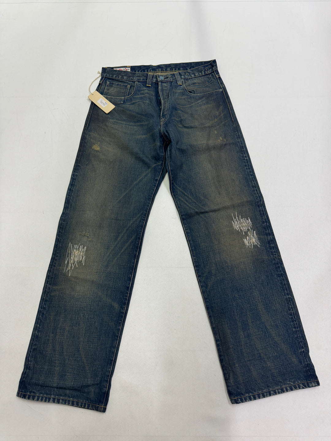 Duffer W32 cimosa, martingala e rivetti jeans nuovo Deadstock red line selvedge