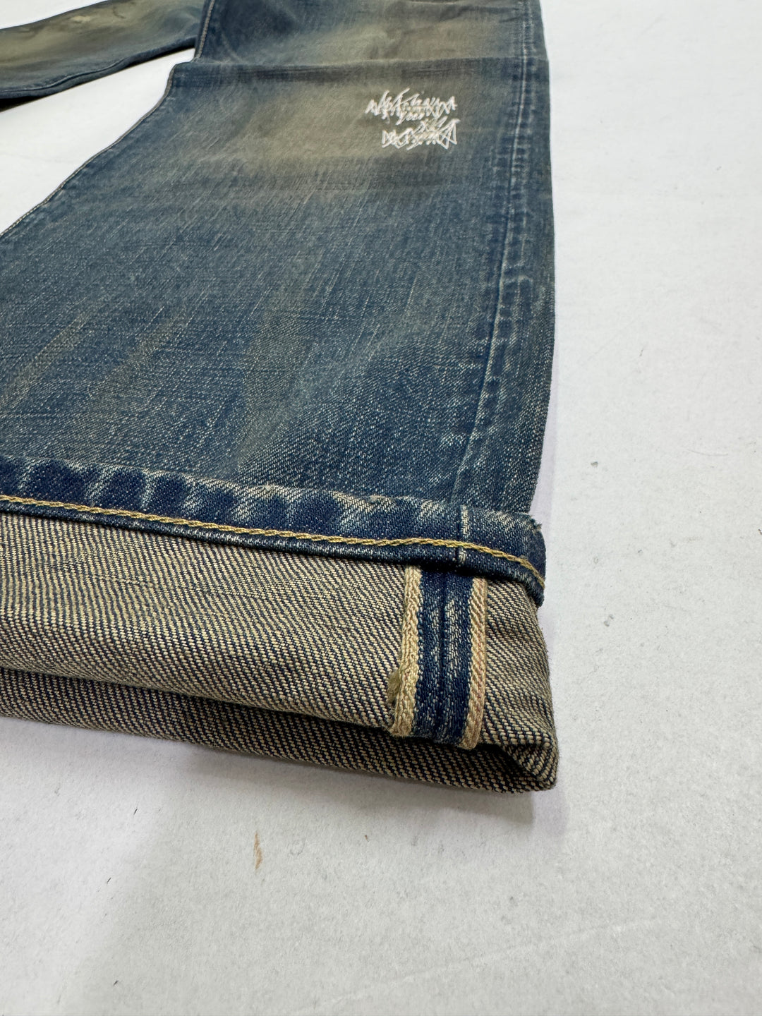 Duffer W32 cimosa, martingala e rivetti jeans nuovo Deadstock red line selvedge