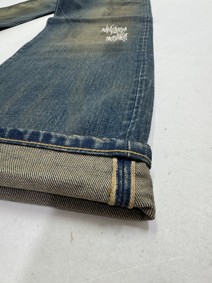 Duffer W32 cimosa, martingala e rivetti jeans nuovo Deadstock red line selvedge