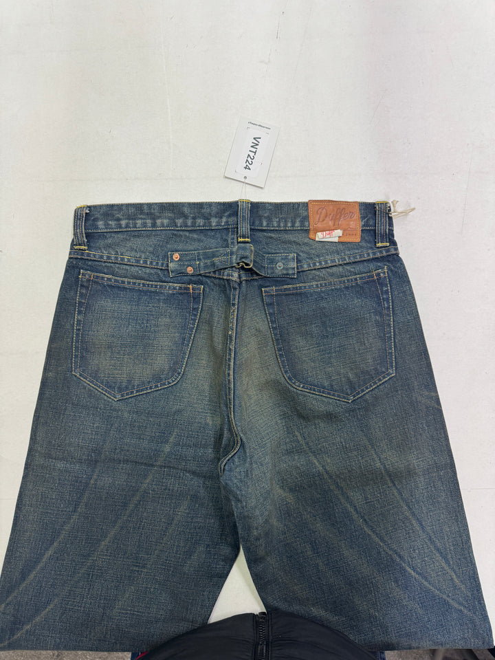 Duffer W32 cimosa, martingala e rivetti jeans nuovo Deadstock red line selvedge