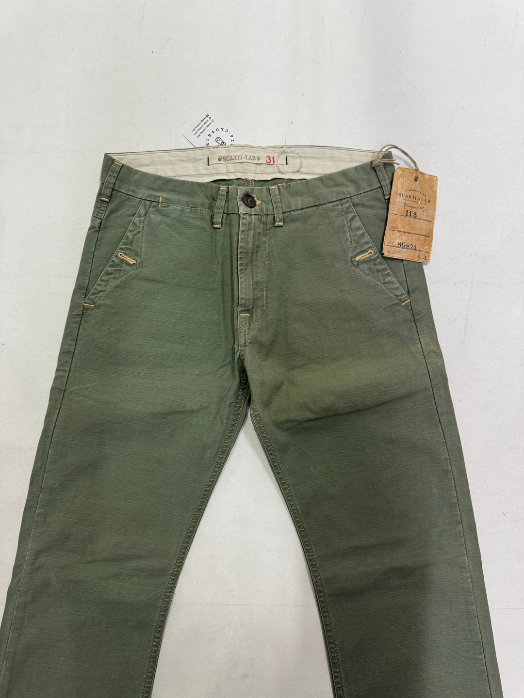 Scarti-Lab 118 W31 jeans chino pants verde militare nuovo con cartellino Deadstock