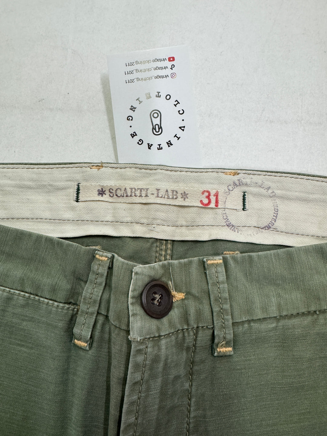 Scarti-Lab 118 W31 jeans chino pants verde militare nuovo con cartellino Deadstock