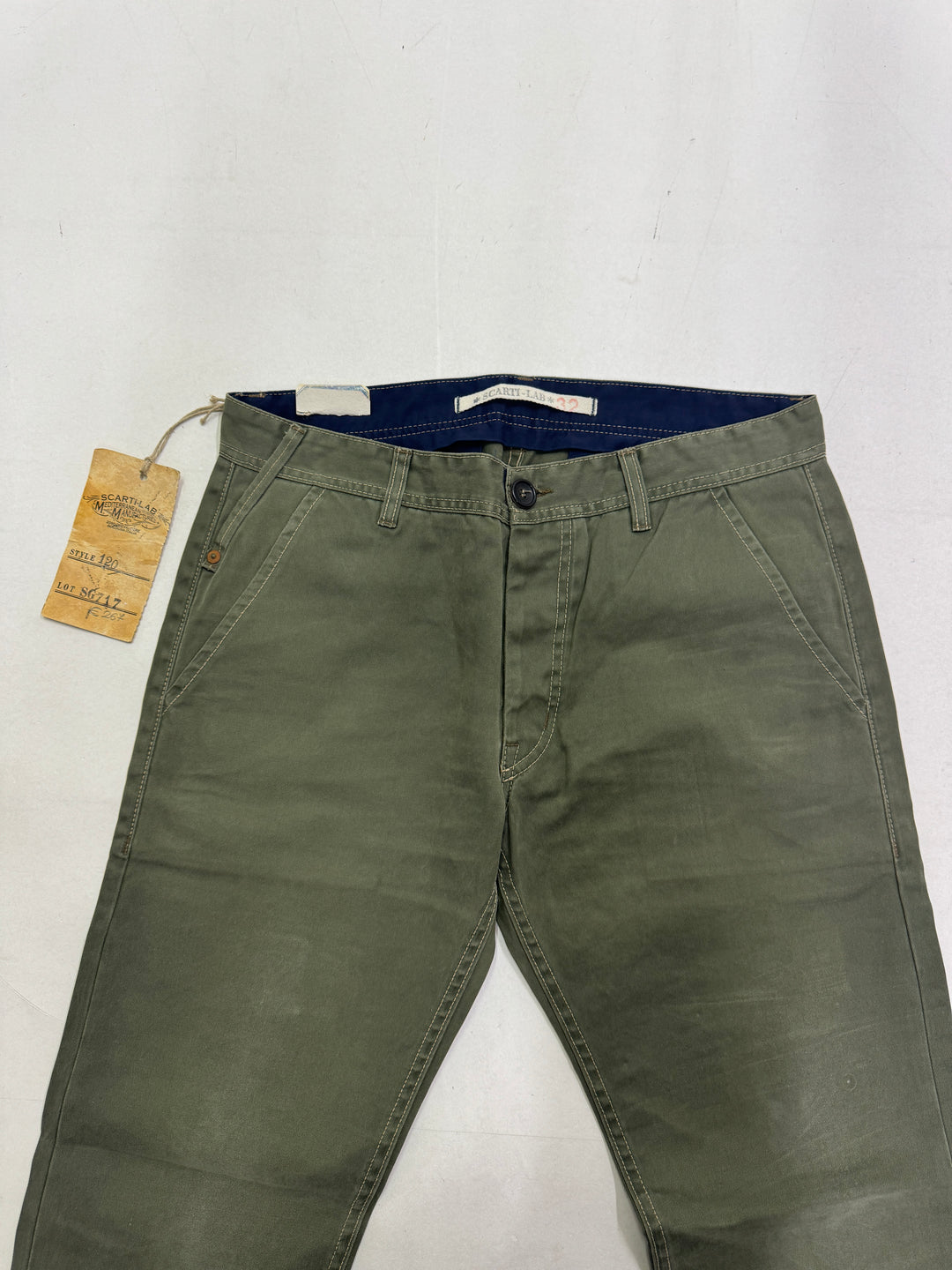 Scarti-Lab 120 W32 chino pants verde nuovo con cartellino Deadstock