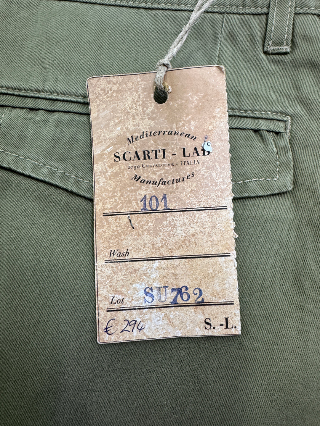 Scarti-Lab 101 chino pant W36 verde militare nuovo con cartellino Deadstock