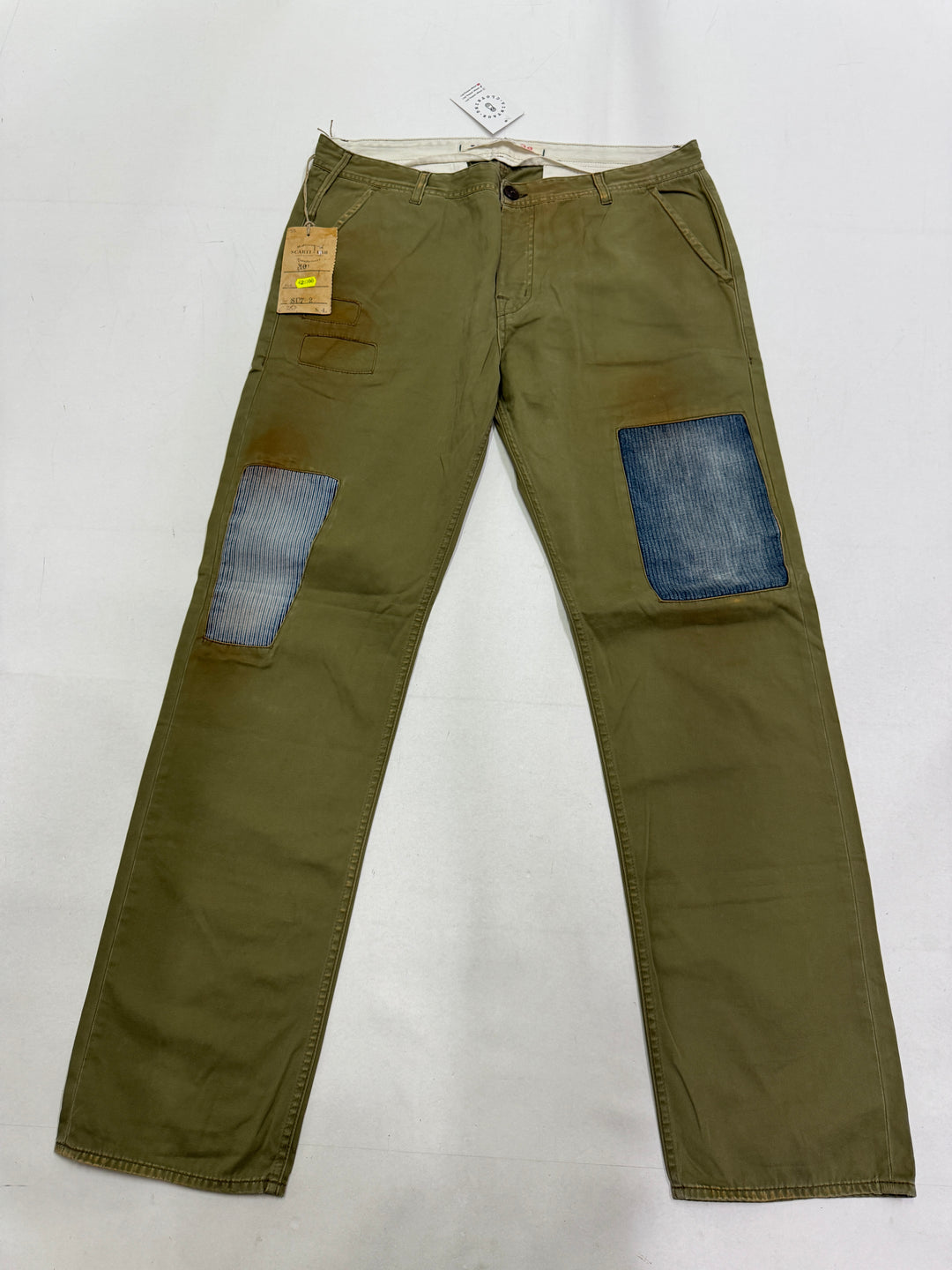 Scarti-Lab 101 W38 jeans chino pants verde patch nuovo con cartellino Deadstock