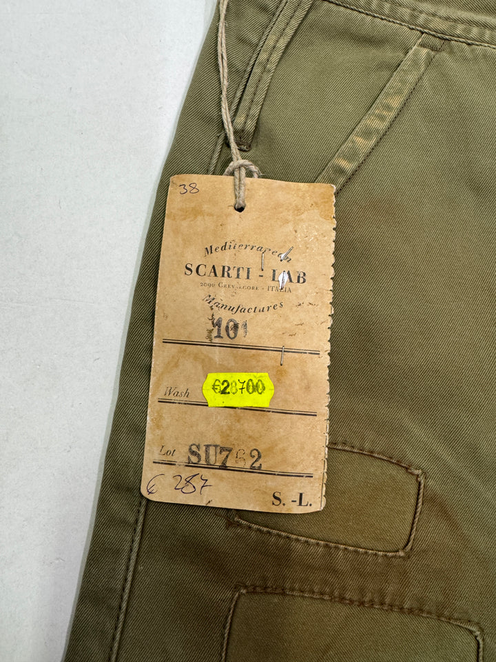 Scarti-Lab 101 W38 jeans chino pants verde patch nuovo con cartellino Deadstock