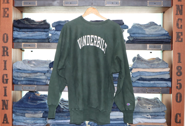 Champion Reverse Weave Vanderbilt Verde vintage senza etichetta