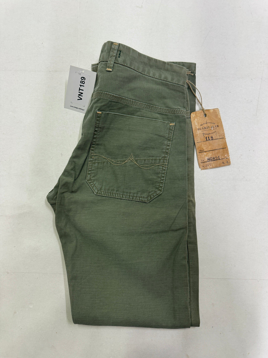 Scarti-Lab 118 W31 jeans chino pants verde militare nuovo con cartellino Deadstock