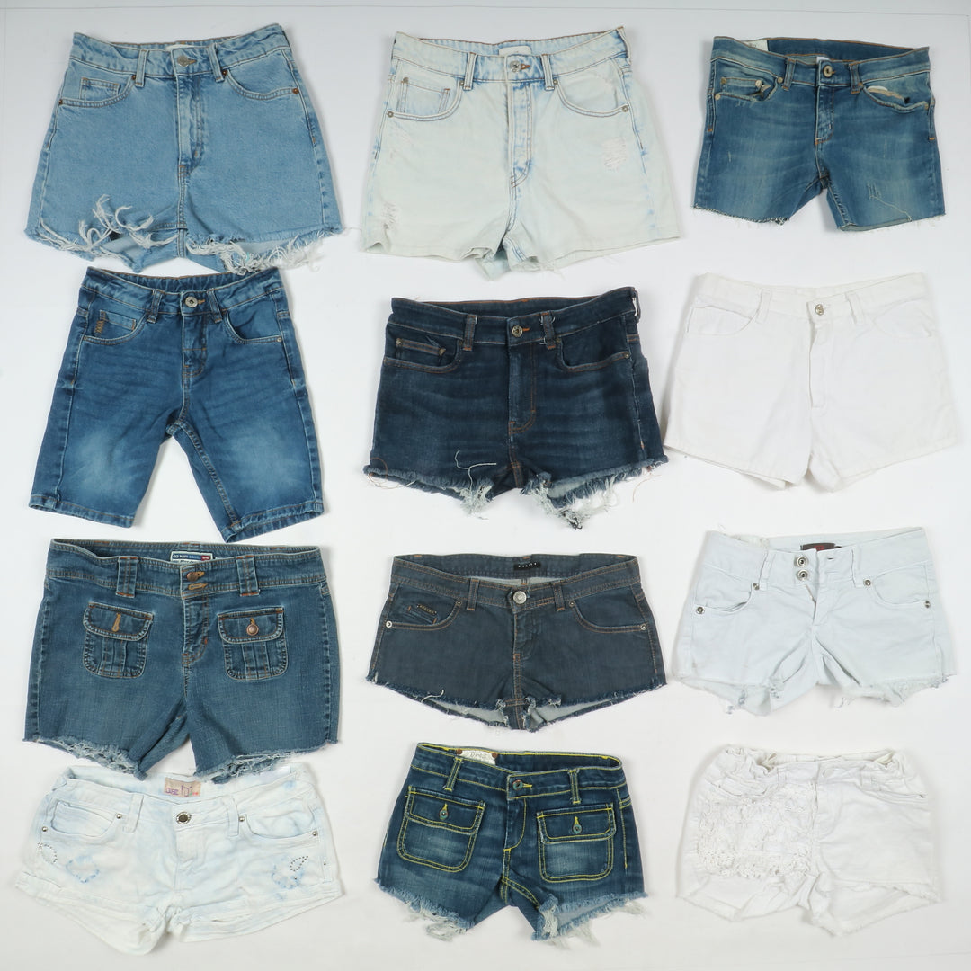 Short jeans donna mix brand box da 78pz vita alta, media e bassa